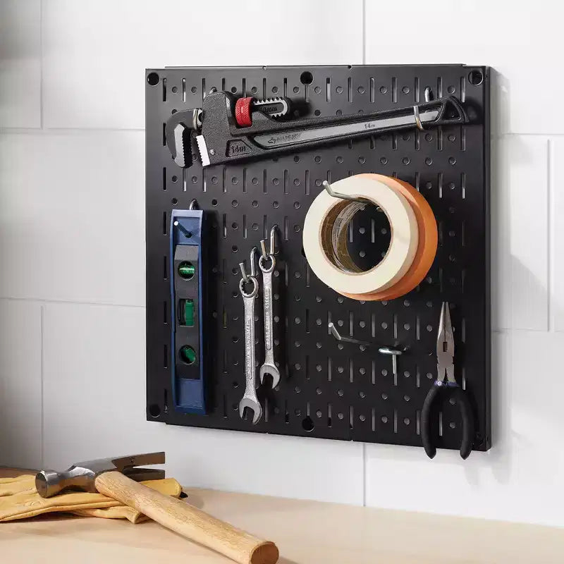 16" Square Metal Pegboard Black – Wall & Garage Storage Organizer, 100 lb Capacity