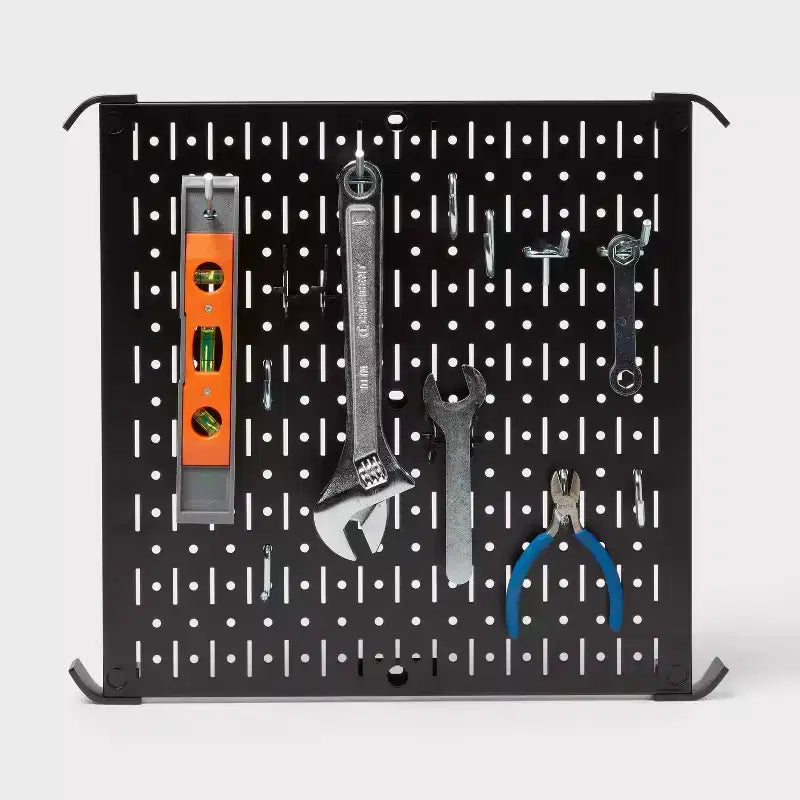 16" Square Metal Pegboard Black – Wall & Garage Storage Organizer, 100 lb Capacity