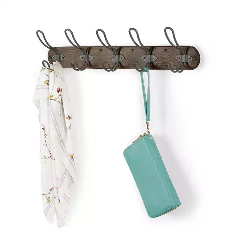 Wall Mount 5-Hook Wood Rack for Entryway