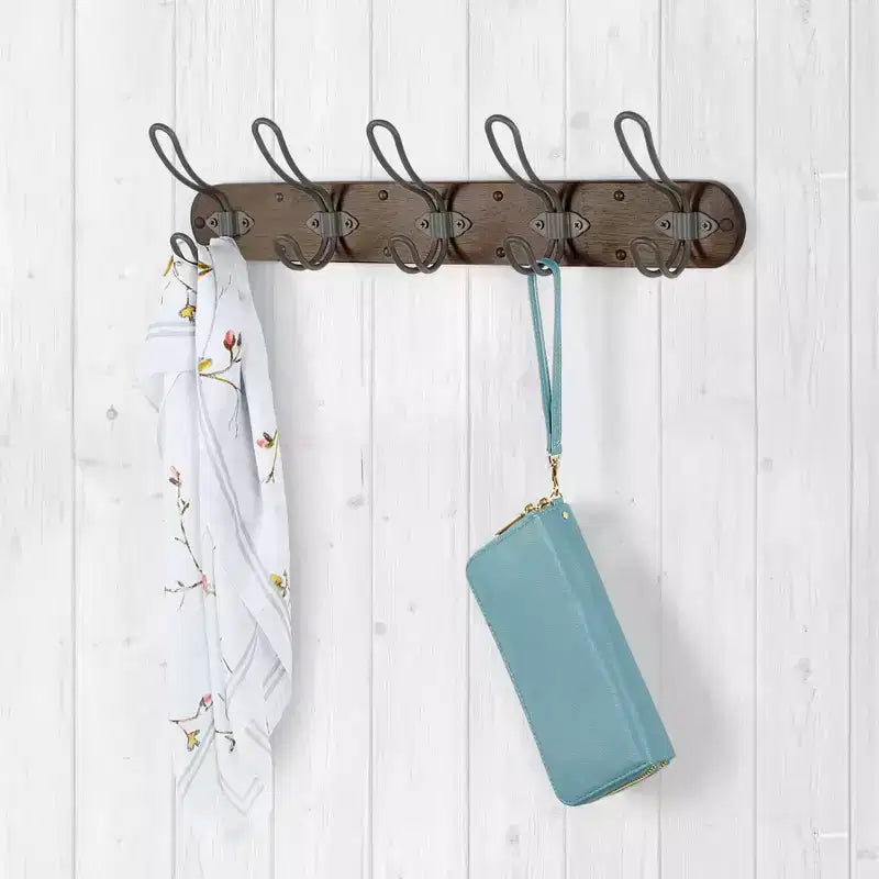 Wall Mount 5-Hook Wood Rack for Entryway