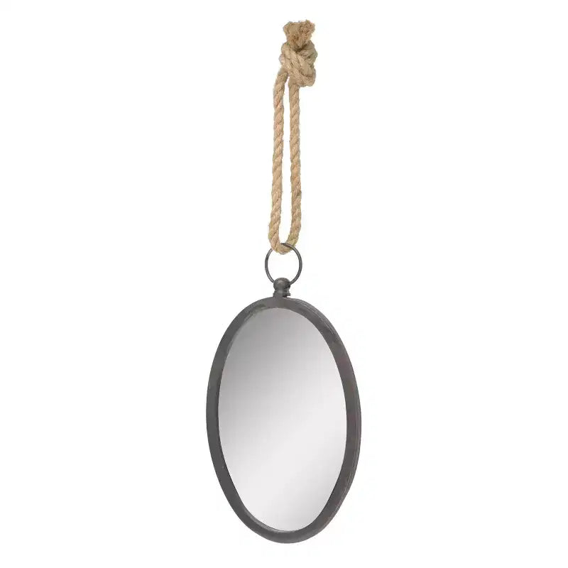 Large Oval Metal Wall Mirror with Rope Hanging Loop Farmhouse Style