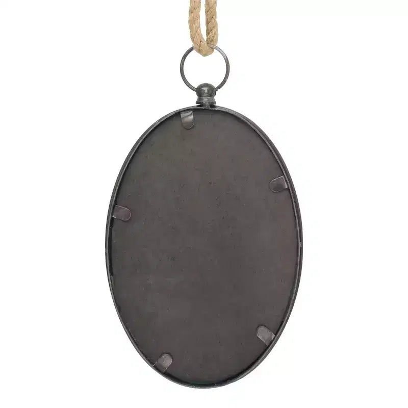 Large Oval Metal Wall Mirror with Rope Hanging Loop Farmhouse Style