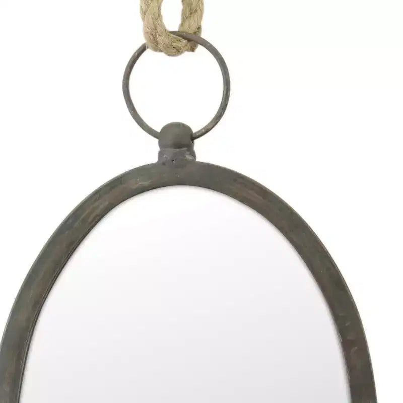 Large Oval Metal Wall Mirror with Rope Hanging Loop Farmhouse Style