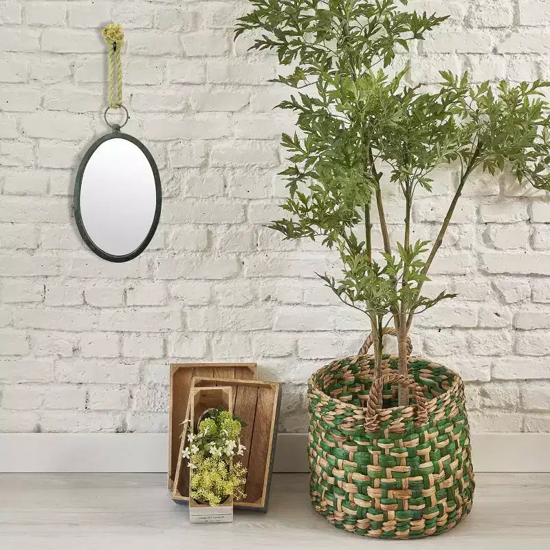 Large Oval Metal Wall Mirror with Rope Hanging Loop Farmhouse Style