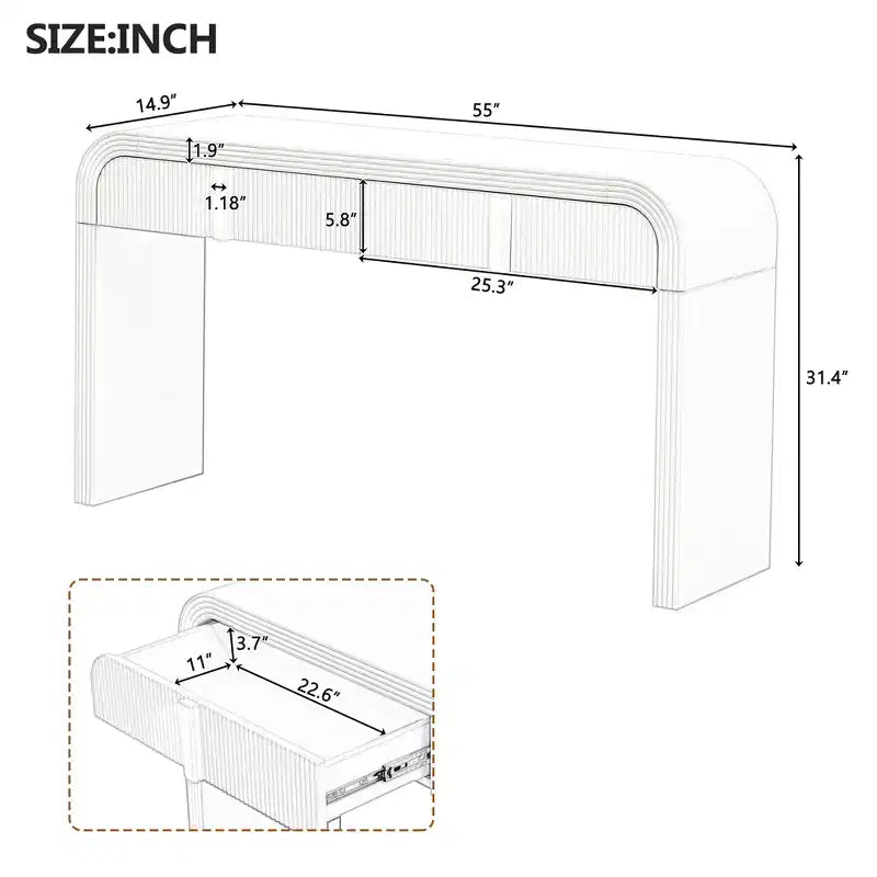55" Modern Glossy Console Table with 2 Drawers