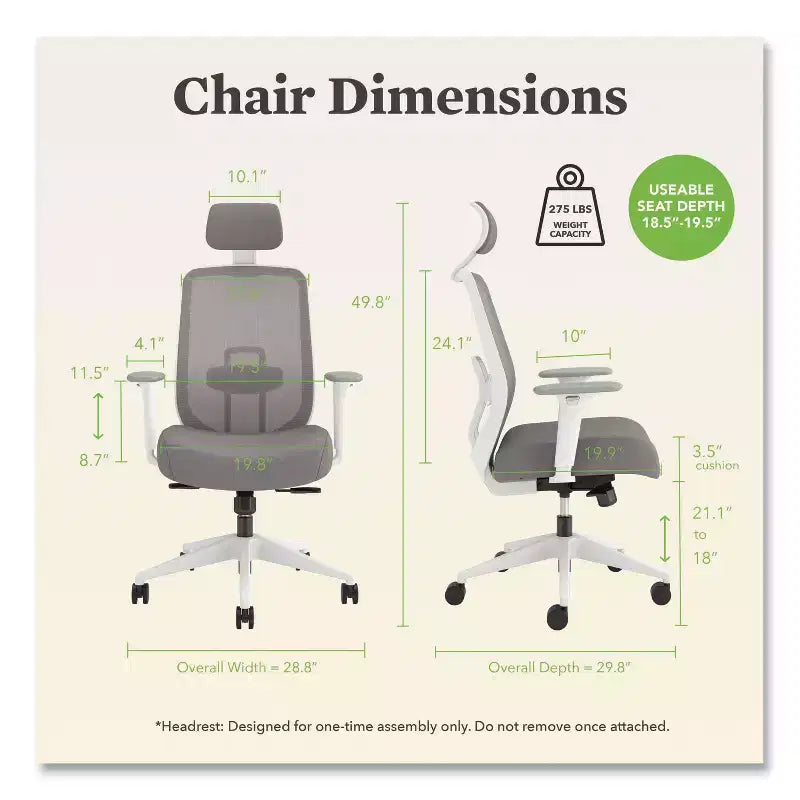 Mesh Back Task Chair Adjustable Height Gray/White