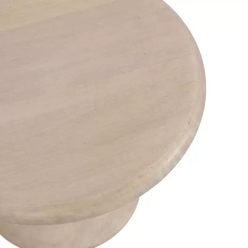 Round Mango Wood Drink Table 9"x22" White Bohemian Style