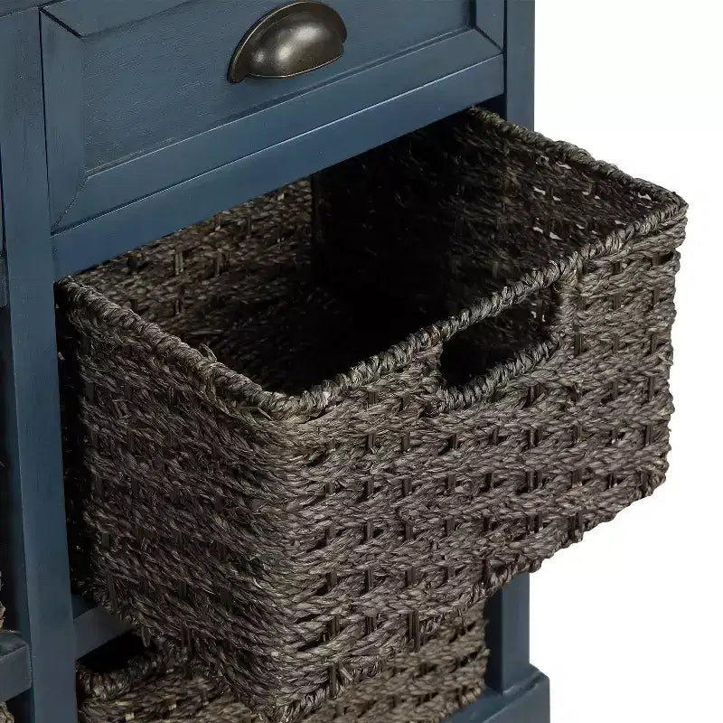 Rustic Storage Cabinet with 2 Drawers and 4 Rattan Baskets