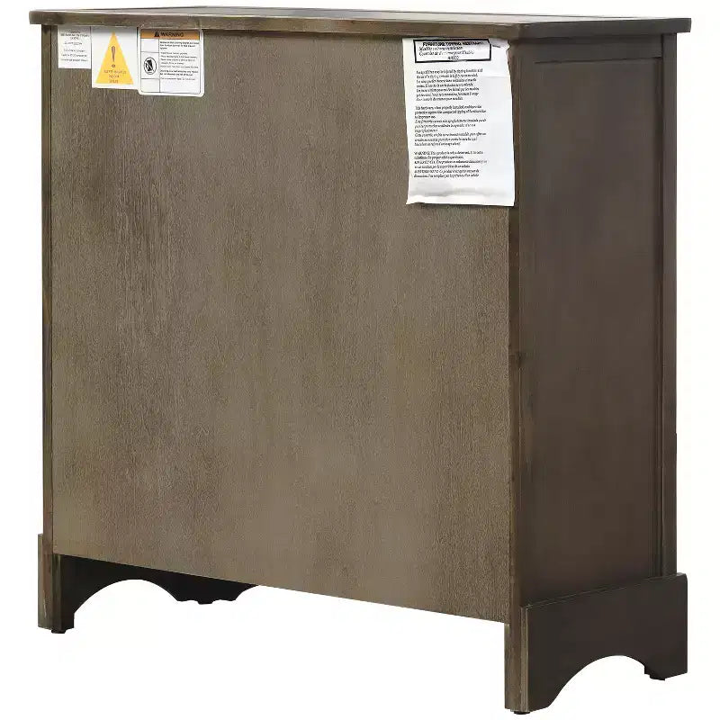Rustic Storage Cabinet with 2 Drawers and 4 Rattan Baskets