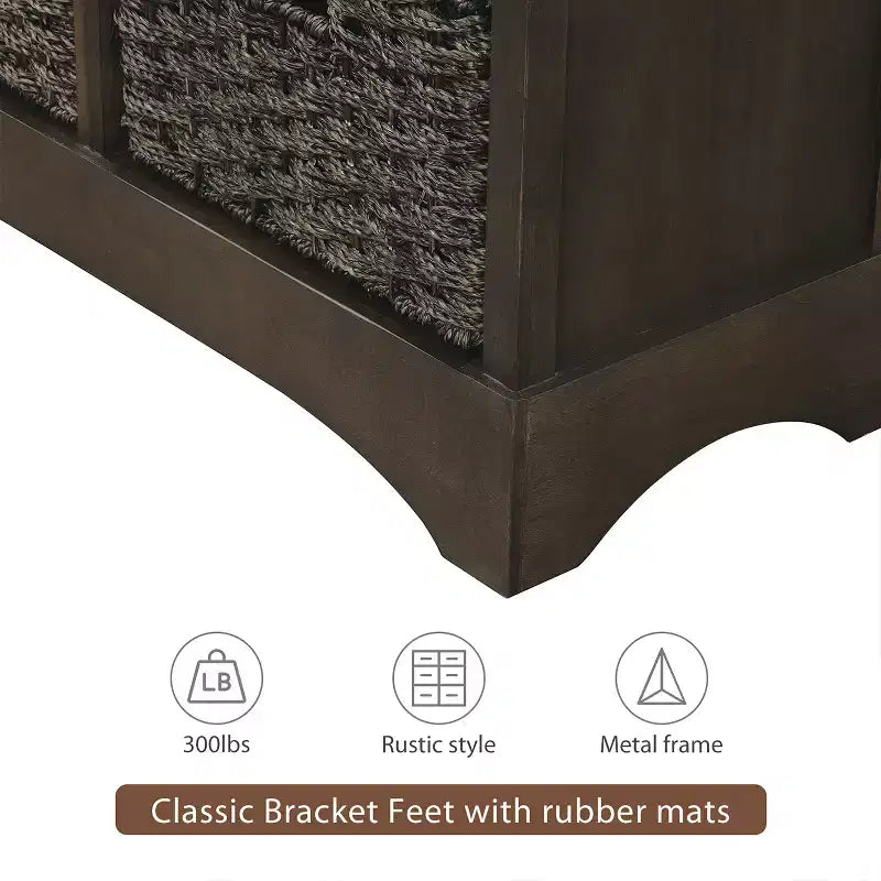 Rustic Storage Cabinet with 2 Drawers and 4 Rattan Baskets
