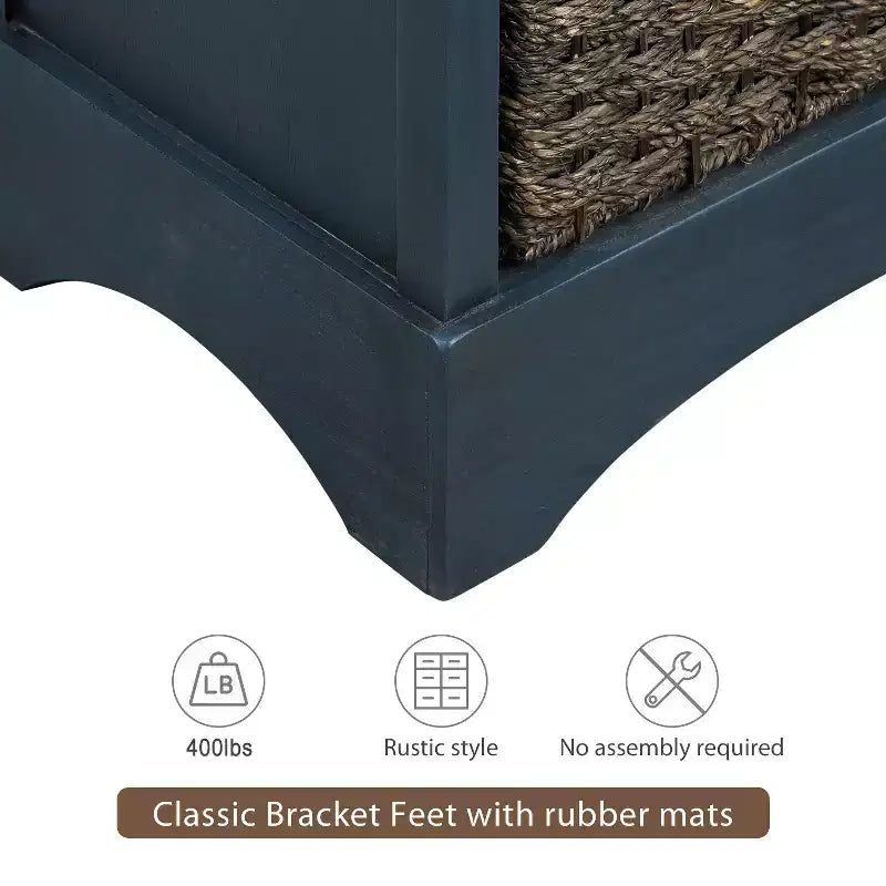 Rustic Storage Cabinet with 2 Drawers and 4 Rattan Baskets