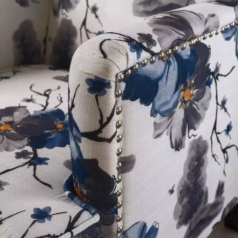 Fauteuil club d'appoint contemporain en tissu capitonné avec clous décoratifs, imprimé floral