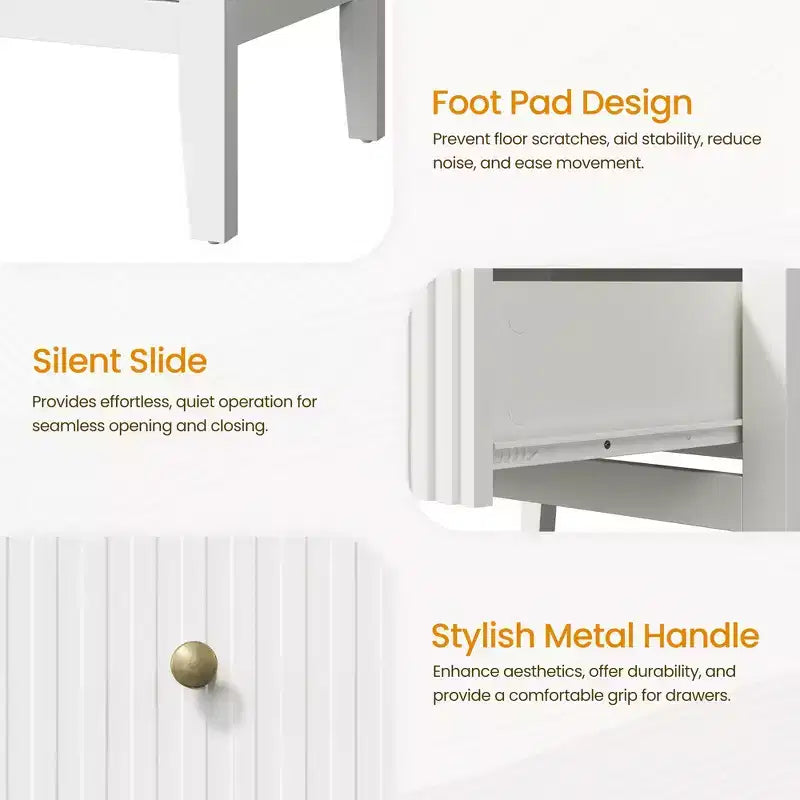 Commode haute 3 ou 5 tiroirs cannelés avec glissières silencieuses pour chambre, salon, couloir, entrée