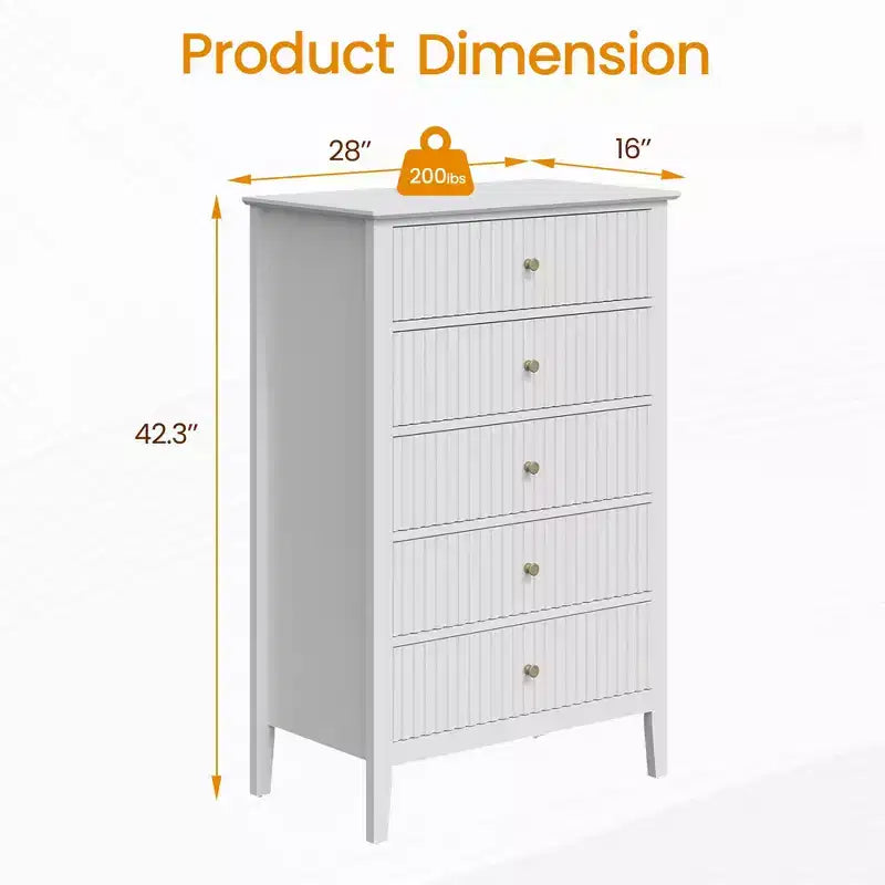 Commode haute 3 ou 5 tiroirs cannelés avec glissières silencieuses pour chambre, salon, couloir, entrée