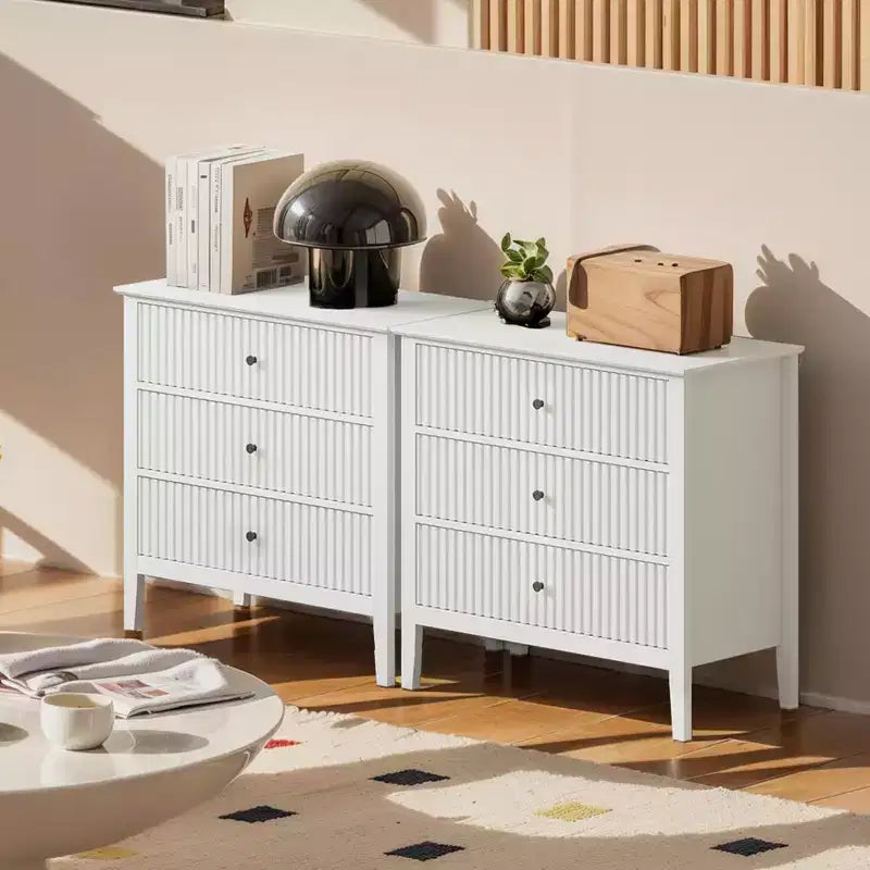 Commode Heynemo cannelée à 3 ou 5 tiroirs haute rayée avec glissières silencieuses pour Chambre, Salon, Couloir, Entrée