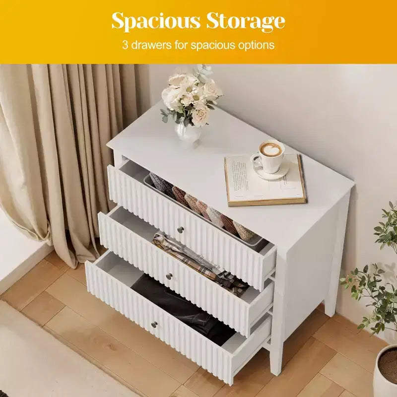 Commode haute 3 ou 5 tiroirs cannelés avec glissières silencieuses pour chambre, salon, couloir, entrée