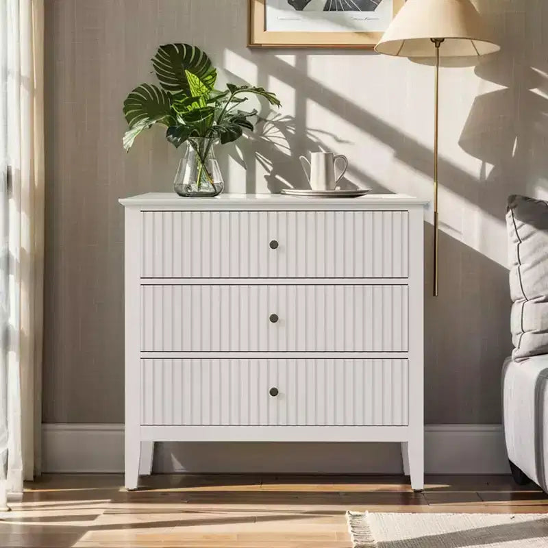 Commode Heynemo cannelée à 3 ou 5 tiroirs haute rayée avec glissières silencieuses pour Chambre, Salon, Couloir, Entrée