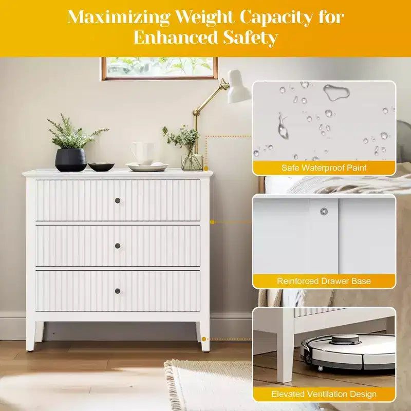 Commode haute 3 ou 5 tiroirs cannelés avec glissières silencieuses pour chambre, salon, couloir, entrée