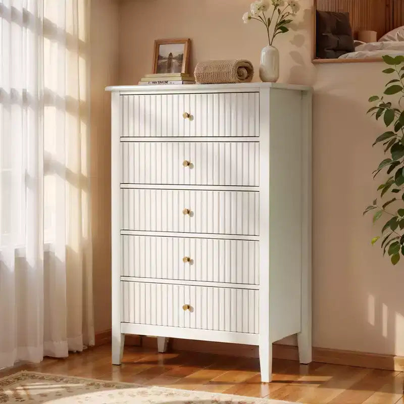Commode Heynemo cannelée à 3 ou 5 tiroirs haute rayée avec glissières silencieuses pour Chambre, Salon, Couloir, Entrée
