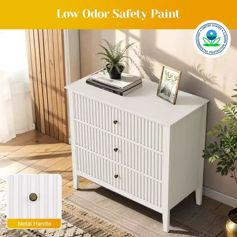 Commode haute 3 ou 5 tiroirs cannelés avec glissières silencieuses pour chambre, salon, couloir, entrée