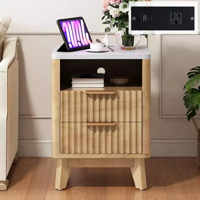 AMERLIFE Table de Chevet avec Station de Recharge et Plateau en Faux Marbre