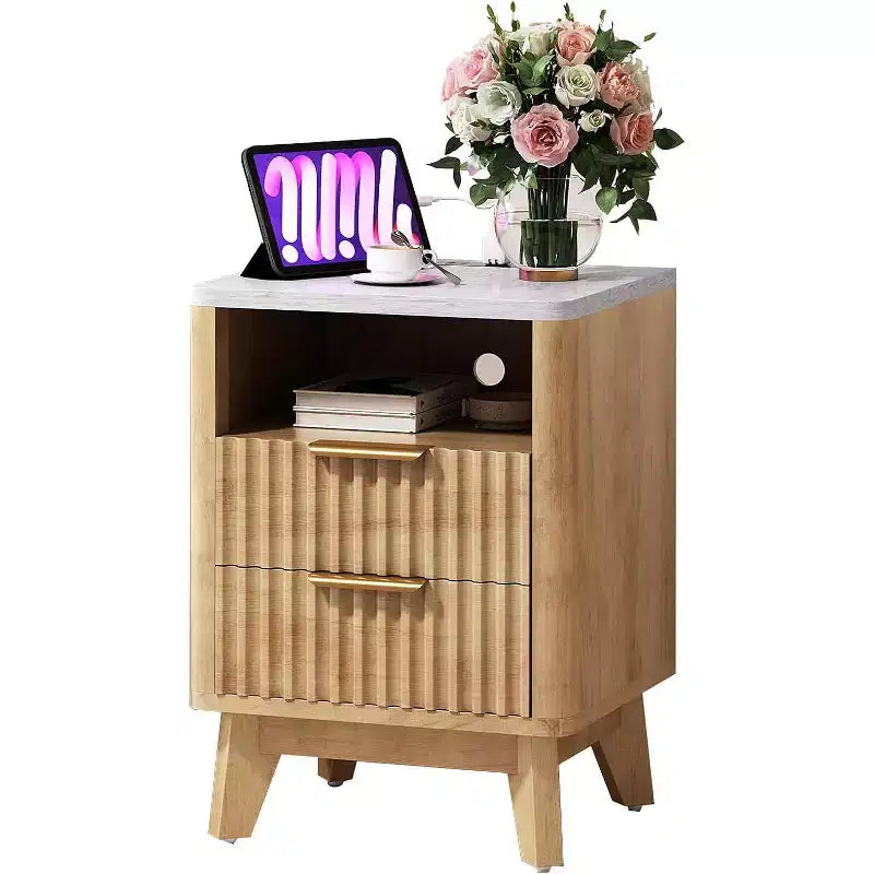 AMERLIFE Table de Chevet avec Station de Recharge et Plateau en Faux Marbre