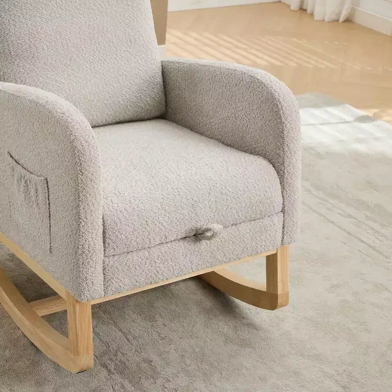 Fauteuil à bascule Okak avec dossier haut, planeur et poche latérale, repose-pieds rétractable, fauteuil pour chambre à coucher ou chambre d'enfant