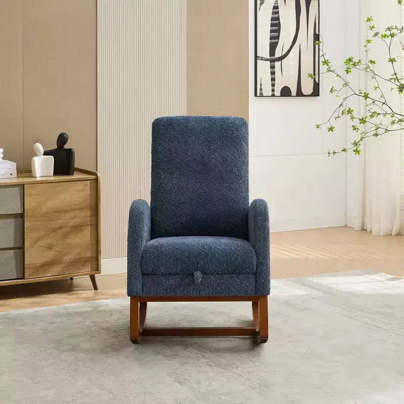 Fauteuil à bascule Okak avec dossier haut, planeur et poche latérale, repose-pieds rétractable, fauteuil pour chambre à coucher ou chambre d'enfant