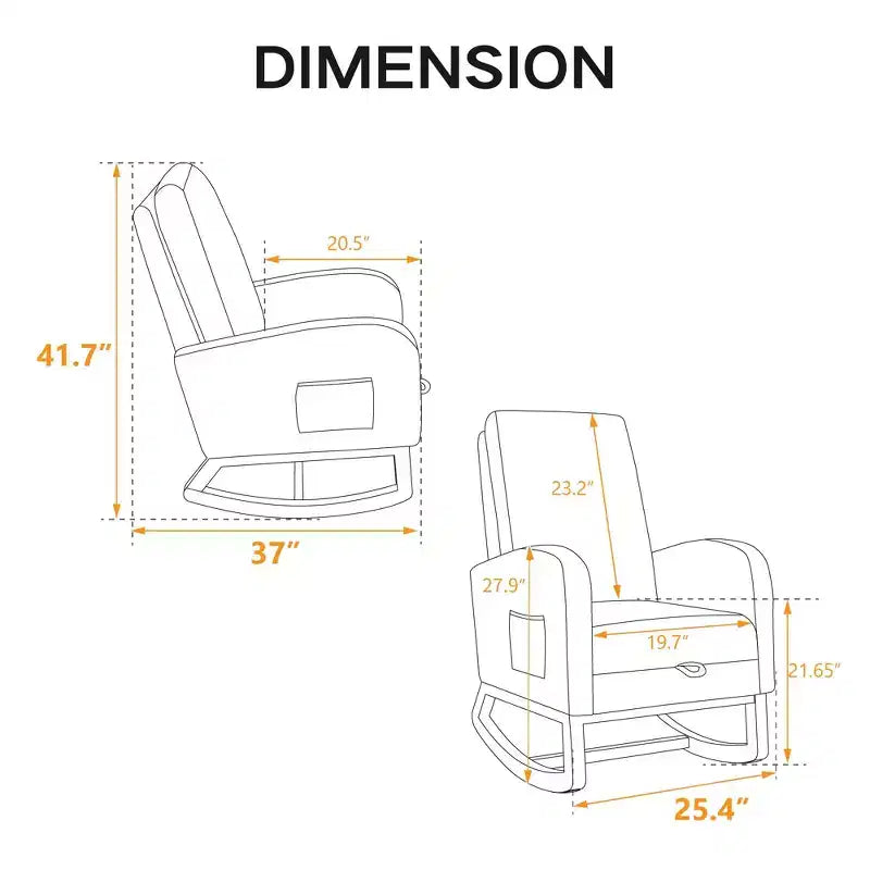 Fauteuil à bascule Okak avec dossier haut, planeur et poche latérale, repose-pieds rétractable, fauteuil pour chambre à coucher ou chambre d'enfant