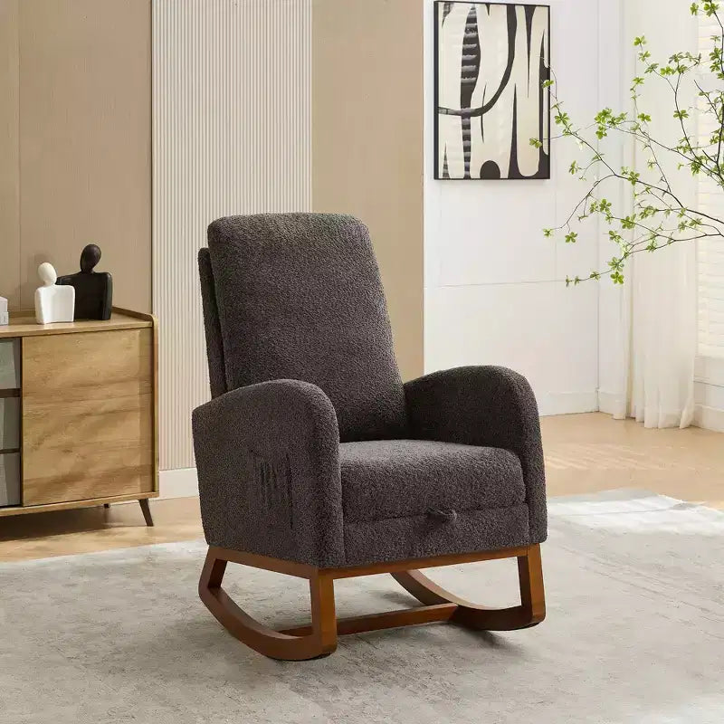 Fauteuil à bascule Okak avec dossier haut, planeur et poche latérale, repose-pieds rétractable, fauteuil pour chambre à coucher ou chambre d'enfant