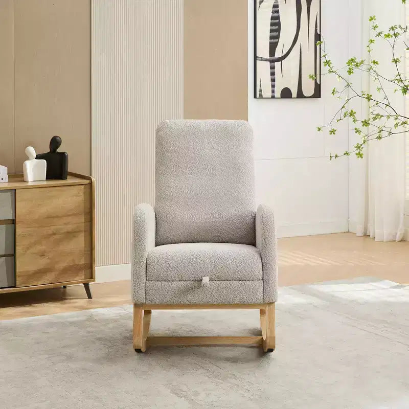 Fauteuil à bascule Okak avec dossier haut, planeur et poche latérale, repose-pieds rétractable, fauteuil pour chambre à coucher ou chambre d'enfant