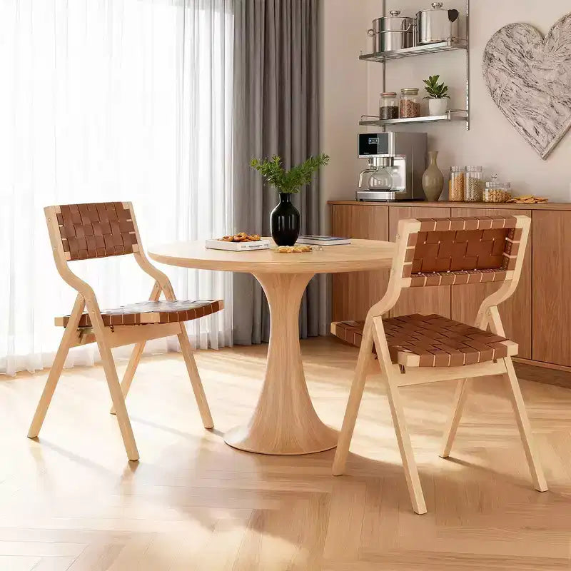 Chaises de salle à manger pliables et empilables en bois, assise et dossier tressés, beiges - Naturel