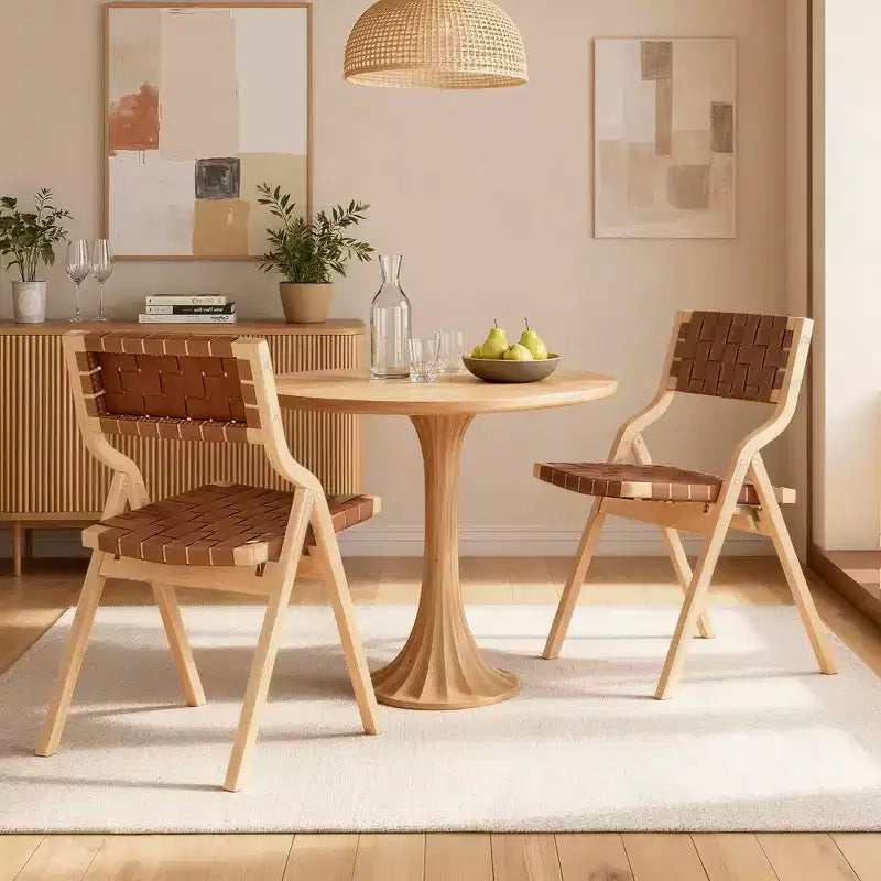 Chaises de salle à manger pliables et empilables en bois, assise et dossier tressés, beiges - Naturel