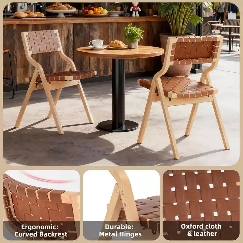 Chaises de salle à manger pliables et empilables en bois, assise et dossier tressés, beiges - Naturel