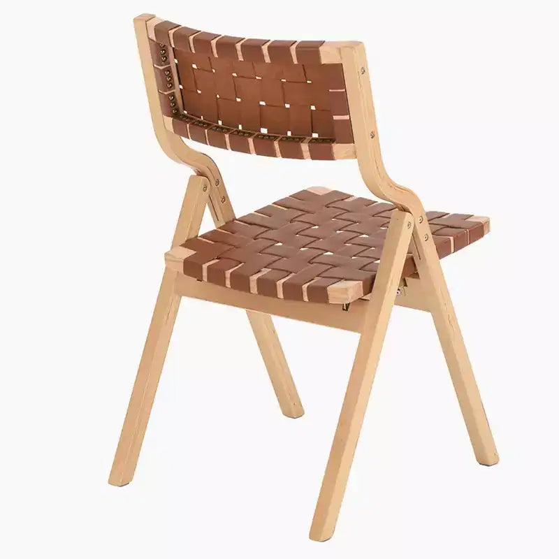 Chaises de salle à manger pliables et empilables en bois, assise et dossier tressés, beiges - Naturel