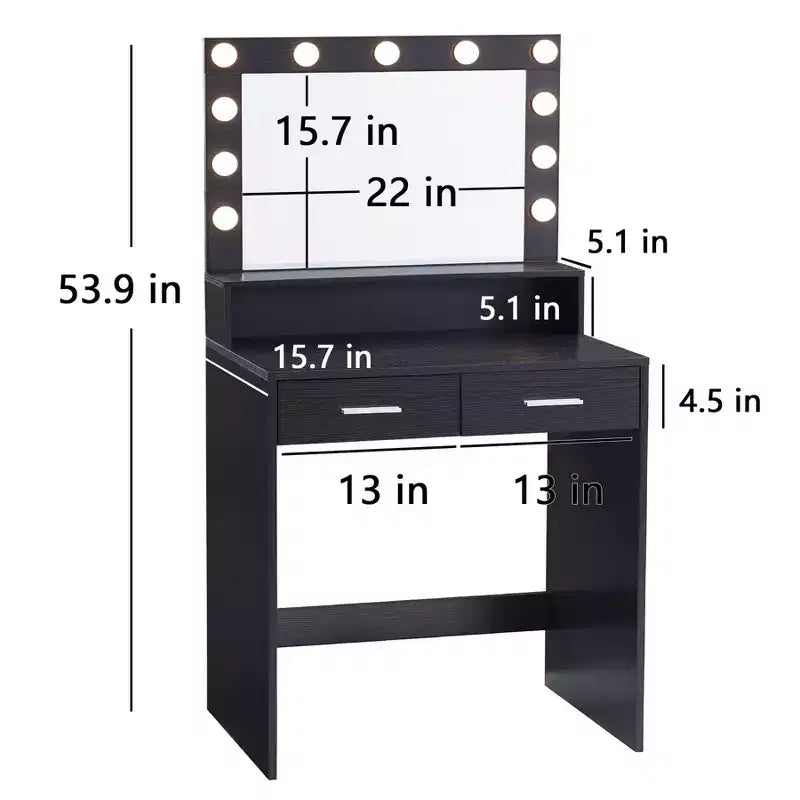 Coiffeuse 2 Niveaux avec Lumière Tactile, 3 Niveaux de Luminosité, Grand Tiroir et Table de Maquillage Compacte pour Petites Chambres