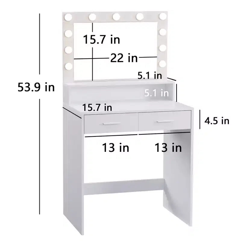 Coiffeuse 2 Niveaux avec Lumière Tactile, 3 Niveaux de Luminosité, Grand Tiroir et Table de Maquillage Compacte pour Petites Chambres