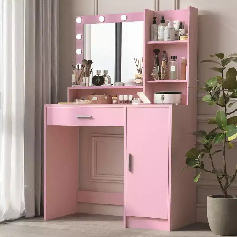 Coiffeuse 2 Niveaux avec Lumière Tactile, 3 Niveaux de Luminosité, Grand Tiroir et Table de Maquillage Compacte pour Petites Chambres