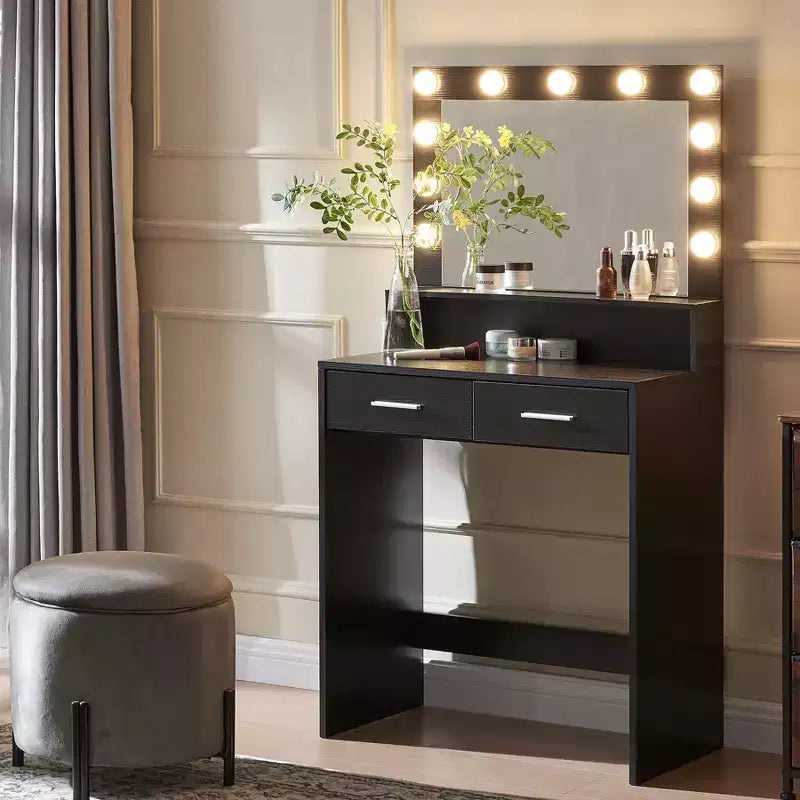 Coiffeuse 2 Niveaux avec Lumière Tactile, 3 Niveaux de Luminosité, Grand Tiroir et Table de Maquillage Compacte pour Petites Chambres
