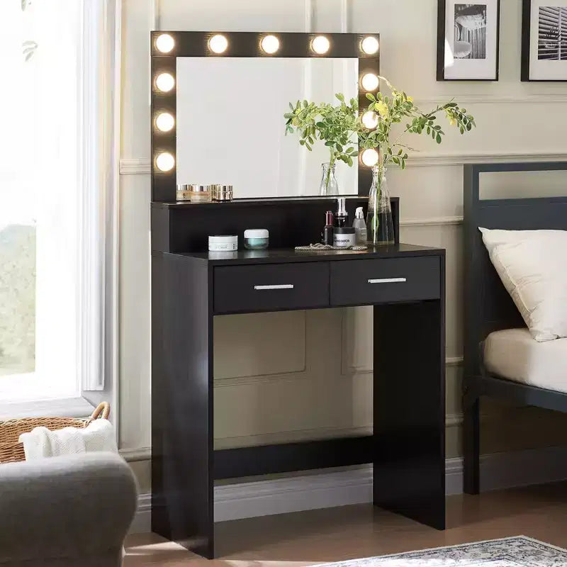 Coiffeuse 2 Niveaux avec Lumière Tactile, 3 Niveaux de Luminosité, Grand Tiroir et Table de Maquillage Compacte pour Petites Chambres