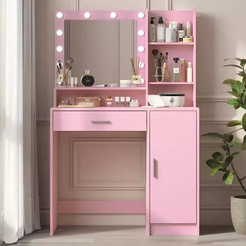 Coiffeuse 2 Niveaux avec Lumière Tactile, 3 Niveaux de Luminosité, Grand Tiroir et Table de Maquillage Compacte pour Petites Chambres