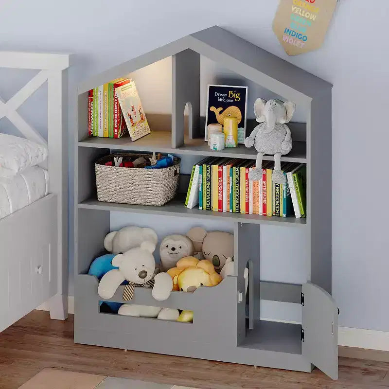 Étagère pour enfants, meuble de rangement pour jouets, bibliothèque en bois pour enfants avec détecteur de mouvement L, bibliothèque maison de poupée pour salle de jeux, chambre d'enfant, crèche, salle de classe