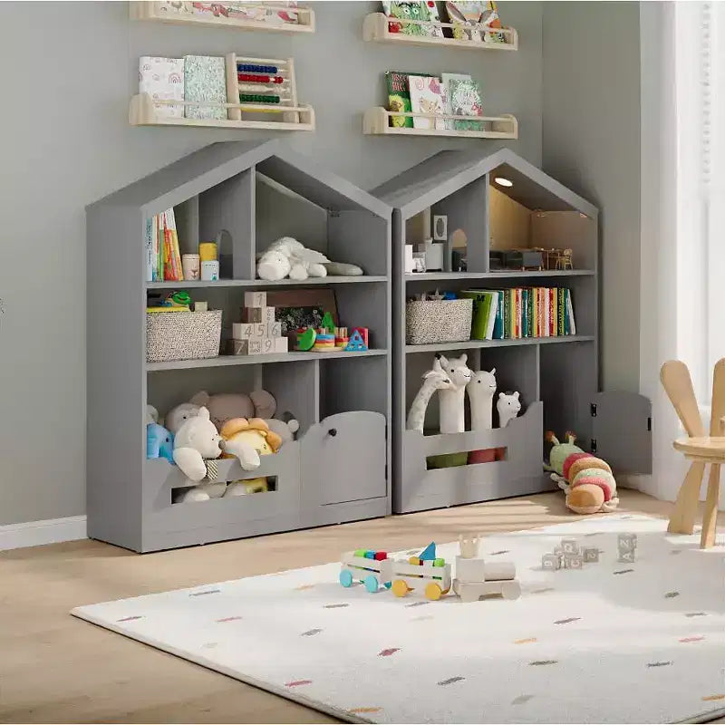Étagère pour enfants, meuble de rangement pour jouets, bibliothèque en bois pour enfants avec détecteur de mouvement L, bibliothèque maison de poupée pour salle de jeux, chambre d'enfant, crèche, salle de classe