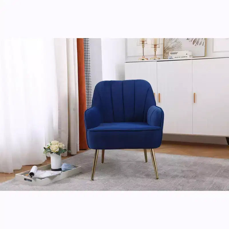 Fauteuil d'appoint moderne en velours, chaise de salon rembourrée, fauteuil stylé du milieu du siècle avec pieds en bois doré pour salle de lecture, chambre à coucher