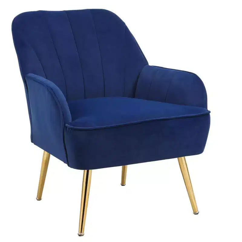 Fauteuil d'appoint moderne en velours, chaise de salon rembourrée, fauteuil stylé du milieu du siècle avec pieds en bois doré pour salle de lecture, chambre à coucher