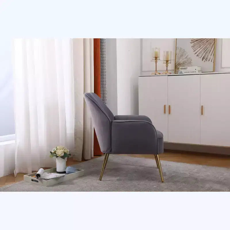 Fauteuil d'appoint moderne en velours, chaise de salon rembourrée, fauteuil stylé du milieu du siècle avec pieds en bois doré pour salle de lecture, chambre à coucher