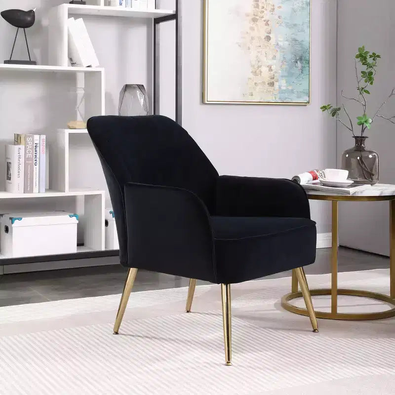 Fauteuil d'appoint moderne en velours, chaise de salon rembourrée, fauteuil stylé du milieu du siècle avec pieds en bois doré pour salle de lecture, chambre à coucher