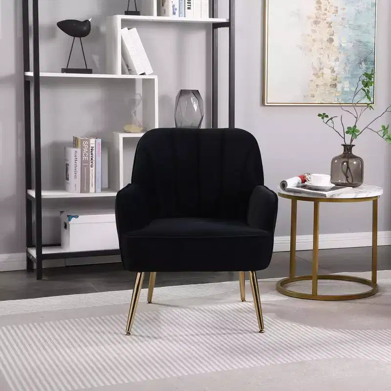 Fauteuil d'appoint moderne en velours, chaise de salon rembourrée, fauteuil stylé du milieu du siècle avec pieds en bois doré pour salle de lecture, chambre à coucher
