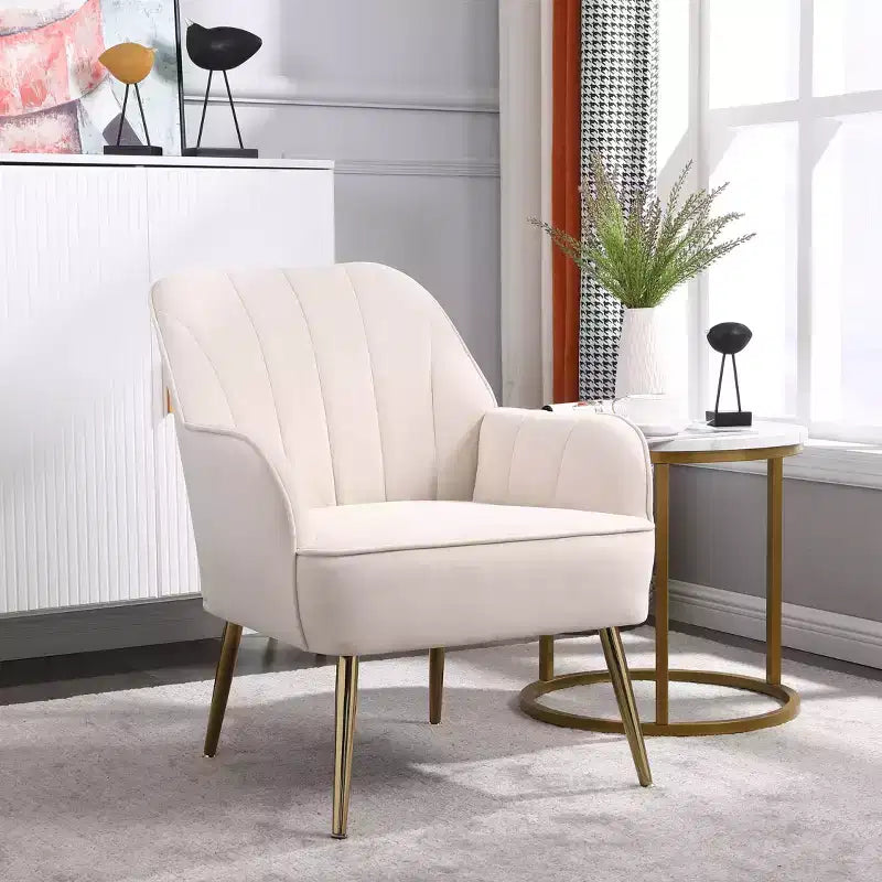 Fauteuil d'appoint moderne en velours, chaise de salon rembourrée, fauteuil stylé du milieu du siècle avec pieds en bois doré pour salle de lecture, chambre à coucher