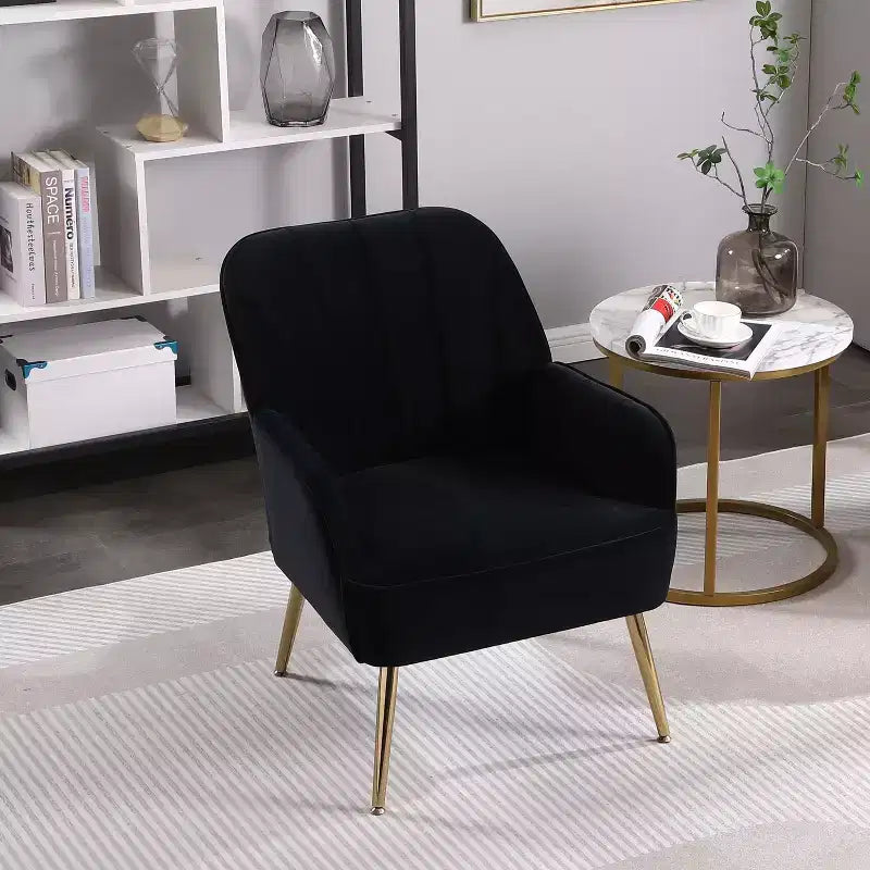 Okak Fauteuil d'appoint moderne en velours, fauteuil de salon rembourré de style mi-siècle avec pieds en bois dorés pour salle de lecture, chambre à coucher